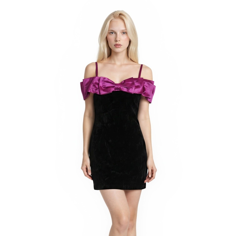 NEW Jessica Howard Cocktail Dress Women's Size‎ 12 Black Magenta Velvet Bow